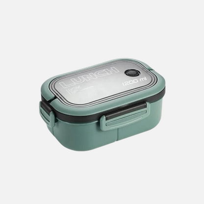 lunch box isotherme verte avec poignée et couvert intégrée. Micro-ondable.