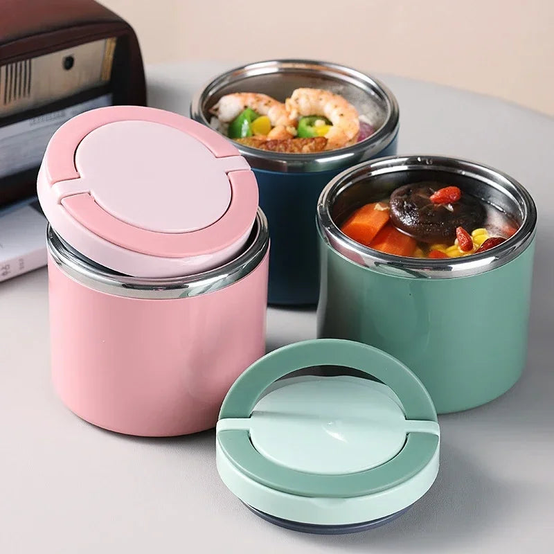 trio lunch box ronde pour soupe en acier inoxydable avec poignée 